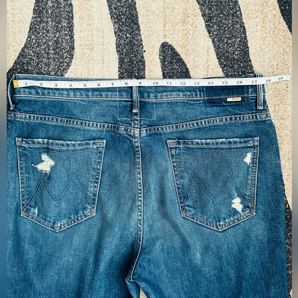 Mother Denim Born to Bite Flares, light distressing and a raw hem. - Picture 3 of 9